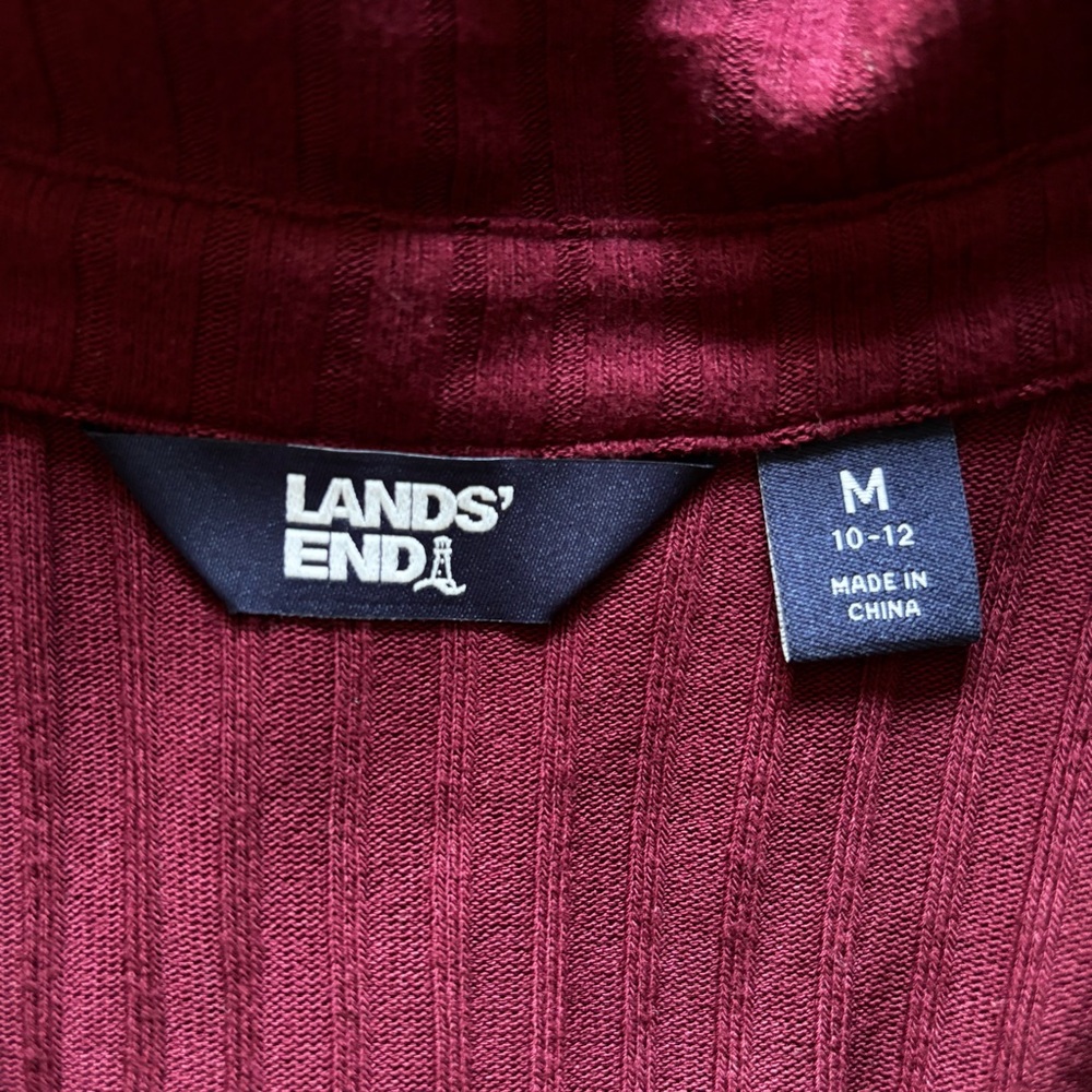 Lands' End Women's Burgundy Long Sleeve Wide Rib Button Front Polo Shirt - Picture 4 of 5